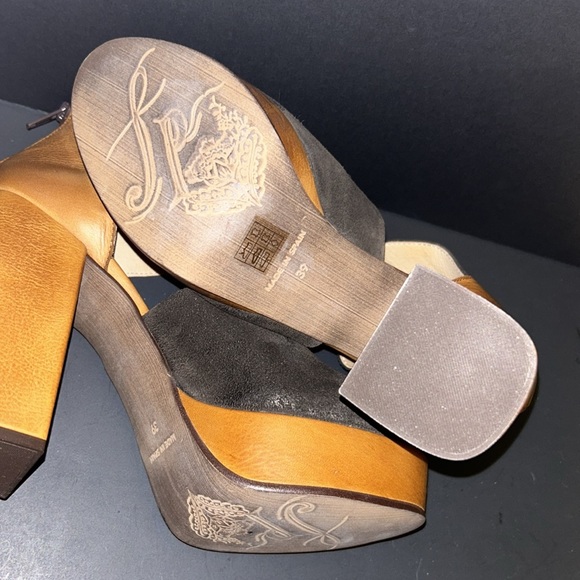 FREE PEOPLE Brown Suede and Tan Platform Chunky Heel Shoes Size 39 - Picture 8 of 9